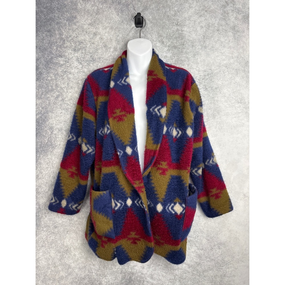 Forever Young Women's Southwest Aztec Blanket Fuzzy Jacket Cardigan Size Large